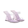 Ciabatte con zeppa a punta quadrata Ciabatte in PVC Ciabatte slip-on Sandali con suola in pelle di vitello Ciabatte per donna Scarpe firmate di lusso Calzature con scatola