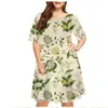 Grande taille robes 6XL robe d'été plante fleurs 3D impression robe ample femmes à manches courtes été décontracté a-ligne dames fête Vestidos