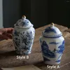 Vazen 850 ml keramische theepot met deksel blauw wit porselein voor desktop woondecoratie