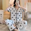 Pijamas de desenhos animados de roupas de dormir femininas Definir calças longas de mangas curtas de verão de mola de primavera feminina 3 PCs Clother Sweet Girls Sleepwear 230421