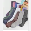 Femmes chaussettes solide paillettes coton argent Lurex filles longue brillant cheville femme épais chaud hiver chaussettes hautes 10 paires/lot