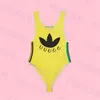 Designer Yellow Bikini Womens One Piece Swimwear Trendy Stripe Swimsuit Summer Beach Ladies Bathing Suit