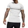 Erkekler Tişörtler Erkekler İnce Fit Fitness T-Shirt Düz Renk Giyim Vücut İnşa Sıkı Üstler Hızlı Kuru Spor Giyim Eğitimi Tee For