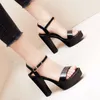 Sandals Women Summer Fetish 12cm High Heels Platform Black Lady Gladiator Block Party Sandles Luxury Design Nude Shoes