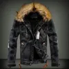 Heren wolmix winter heren denim jack met bontkraag Retro gescheurde fleece jeans jas en jas voor herfst winter S-6XL 231117