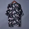 Vestes pour hommes # 5017 Kimono en mousseline de soie Veste Hommes Noir Blanc Vintage Imprimé Floral Cardigan Manteau À Manches Courtes Mince Lâche Rétro Plus La Taille