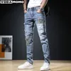 Jeans para hombre Moda Tear Ultra Thin Straight Denim Ropa Pantalones ajustados Pantalones Hombre 231112