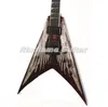 Dave Mustaine VMNT Angel Of Deth Guitare électrique DM Signature Incrustations Cordes à travers le corps Chine Micros actifs Boîte de batterie 9 V Accordeurs Grover Matériel noir