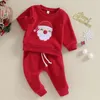 Kledingsets FOCUSNORM 0-3Y Peuterbaby Jongens Kerstkledingsets 2 stuks Kerstmanborduurwerk Sweatshirts met lange mouwen Effen kleur Broek 231120