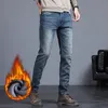 Jeans pour hommes rétro Stretch mince hiver épais polaire mode rue Denim pantalon mâle en peluche maigre Hip Hop pantalon 231120
