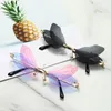 Sunglasses Personality Vintage Dragonfly Women Brand Designer Luxury Rimless Sun Glasses Fashion Party Funny