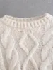 Women's Sweaters Girls Sweet Beige Slim Puff Sleeve Sweater 2023 Autumn Woman French Short Female Fashion Solid Crochet Pullover