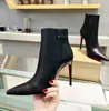 Women High Heels Boots Pointed Toe Shoes Red Shiny Bottoms Thin Heels 8cm 10cm Black Leather Boot Slender High Heel Fashion Autumn Winter New Short Boots 35-42