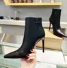 Bottes à talons hauts pour femmes, chaussures à bout pointu, bas rouge brillant, talons fins 8cm 10cm, botte en cuir noir, talon haut mince, mode automne hiver, nouvelles bottes courtes 35-42