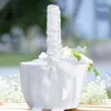 Vases Wedding Flower Girl Baskets Bridal Shower Decorations Romantic Satin Lace Bow Crystal Rhinestone Decor White Embroidered Petal