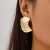 Stud Earrings Salircon Gothic Geometric Shell Fan-shaped Metal Punk Stripe Wave Women's Retro Elegant Jewelry Gift