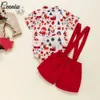 Kledingsets Ceeniu 0-18M My First Christmas Baby-outfits Jongens Rode Strik Kerstprint Body en Overalls Shorts Jaar Babykostuum 231120