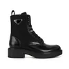 Bottine femme Bottines Knight Martin d'hiver Richelieus plats Chaussures brossées Cuir Nylon Tissu Bottine Triangle-logo noir talon bloc à lacets 35-42Box