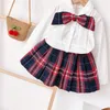 Clothing Sets Toddler Girl Set Outfit College Style Spring Autumn Kids Clothes Student White Blouse Plaid Pleated Skirt 2-Piece