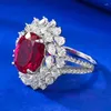 Cluster Rings Springlady 925 Sterling Silver Oval 8 10mm Created Ruby High Carbon Diamond Gemstone Ring for Women Engagement Smycken