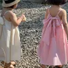 Vestidos de menina moda bebê princesa algodão cinta vestido arco infantil criança criança suspender vestido cor sólida roupas de verão 1-10y