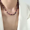 Choker Minar Luxus Lila Farbe Naturstein Achat Perlen Strang Perlen Halsketten Für Frauen 18 Karat Gold PVD Überzogener Edelstahl