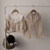 Giyim setleri bahar sonbahar kızlar 2 adet Set Toddler Pullover Pantolon Çocuk Takibi Bebek Kıyafet Çocuk Giysileri Moda Dantel Fırfır 2-6y