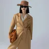 Women's Wool Blends 2023 AutumnWinter Cashmere Coat water corrugated double breasted windbreaker Woolen Long wool coat 231120