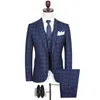 Herenpakken Hoge kwaliteit heren met broekontwerpers 2023 Slim Fit Plaid Business Casual kostuum Homme 3 stuks bruiloft voor mannen