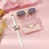 Montres-bracelets 3pcs / Set Womens Watch Set avec boîte-cadeau Portefeuille de mode Lunettes à la mode Dames Quartz Femme Horloge Cadeaux pour les femmes