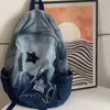 Backpack Fashion Girls Star Pattern Denim Casual Blue School School For Women Boy's Backpacks Personalidade Y2K Gradiente Crianças
