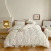 침구 세트 흰색 면화 공주 웨딩 세트 Pleat Ruffles Duvet Cover Bedskirt Bedspread Pillowcases (1.5/1.8/2.0m 크기)