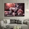 Cerf et Lion Animal toile peinture affiche impression nordique mur Art photo pour salon décor à la maison décoration sans cadre