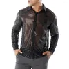 Chemises décontractées pour hommes Hommes Chemise Club Vintage 70s Paillettes Disco Brillant Slim Fit Performance Tenue pour les fêtes avec longue