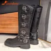 Boots Thick High Heels Women Mid Calf Boots 2023 Hot Punk Gothic Knee High Motorcycles Boots Buckle Comfy Walking Boots Autumn Winter T231121