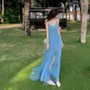 Sukienki swobodne seksowne tiulowy tiul damski slip na plażę sukienka letnie spaghetti pasek elegancki długi boho