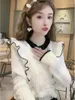 Women's Knits Korean Flounce Knit Cardigan Women Round Neck Patchwork Temperament Sweet Fashion Lazy Celebrity Sweater Winter Top