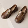 Sapatos de vestido Couro Genuíno Salto Baixo Loafer Feminino Elegante Estilo Europeu Fivela Bombas Confortáveis Oxford Senhoras Marca