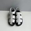 Sandals 2023 Summer Retro Fashion Hollow Black Shoes Comfortable Leather Woven White Roman Women