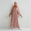 Ethnische Kleidung Frühling Sommer Muslimische Kleider Mode Volle Hülse Gedruckt Blumen Lässig Lange Lose Chiffon Kleid Frauen Maxi Vestidoes