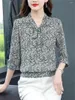 Blouses femininas Mulheres primavera no verão estilo chiffon tops lady casual halva manga gravata arco colar de leopardo bluus df4396