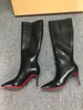 Femmes Talons Hauts Designer Talons Minces Pointus 10cm 12cm Bottes Au Genou De Luxe Mode Dames Cristal Glisten Rouge Brillant Bas Botte Classique Rétro Taille 35-42