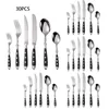 Flatware sets 30 stks 430 roestvrijstalen geklonken gom houten handgreep westers bestek multi-size spiegelpolijstmes en vork lepel set