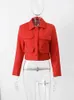 Men's Jackets Lapel Pocket Red Jacket Women 2023 Autumn Winter Long Sleeve Singlebreasted Casual Short Coat Elegant Office Lady Tops 231120