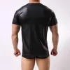 T-Shirts für Herren Sexy T-Shirts für Herren Kurzarm-T-Shirt aus mattem Leder