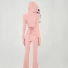 Femmes deux pièces pantalon à capuche 2 pièces survêtement fermeture éclair manches longues pull haut court Flash élastique correspondant ensemble 231120