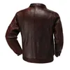 Mens couro falso corium jaqueta de vôo da força aérea alta qualidade vintage angustiado camada superior vermelho marrom curto moto 231120
