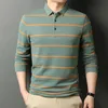 Herren Polos Frühling Herbst Polo-Neck Allgleiches Langarm Top Striped Korean Fashion Business Male Button Kleidung Shirts für Männer 230421