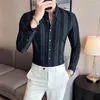 Camicie casual da uomo Camisas De Hombre Manica lunga stile britannico a righe per uomo Abbigliamento Abbigliamento formale da lavoro Slim Fit Prom Tuxedo 4XL