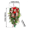 Decorative Flowers Christmas Door Wreath Red White Green Bow Berry Clusters Stair Swag Garland For Front Fireplace Window